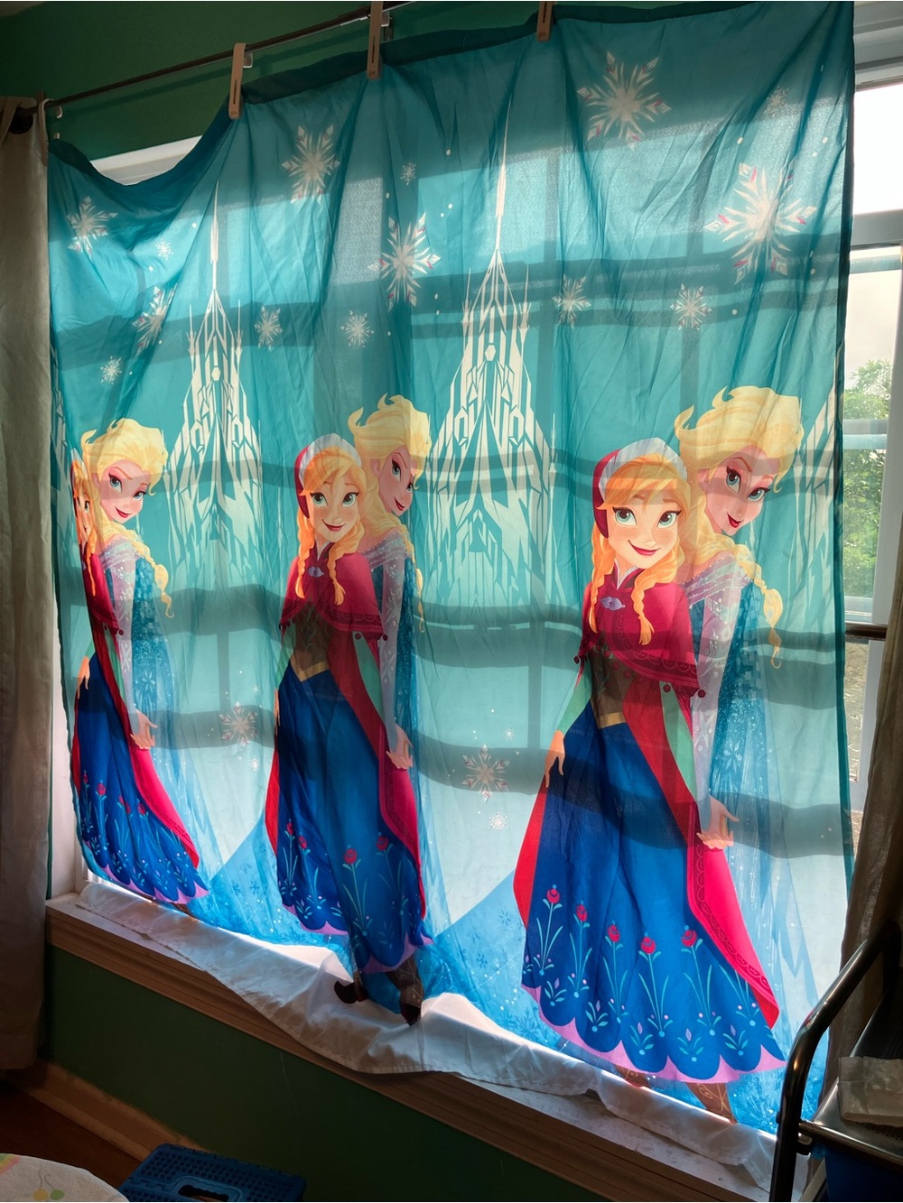 Disney Frozen Anna & Elsa Shower Curtain- Teal & Blue